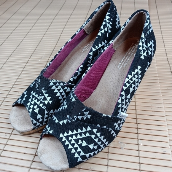 Toms women's cork wedge 3" heel open toe fabric sa - Picture 5 of 10